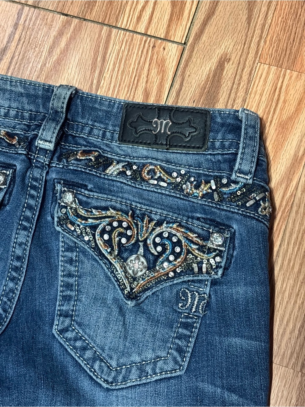 Miss Me Heart Flap Pocket Boot Cut Jeans (Style No. JP7620B4)